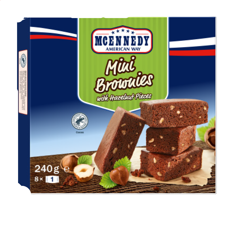 4v8mq3mugr.png Шоколадний бісквіт Mcennedy Mini Brownies брауні з горіхом 240 г — изображение 1