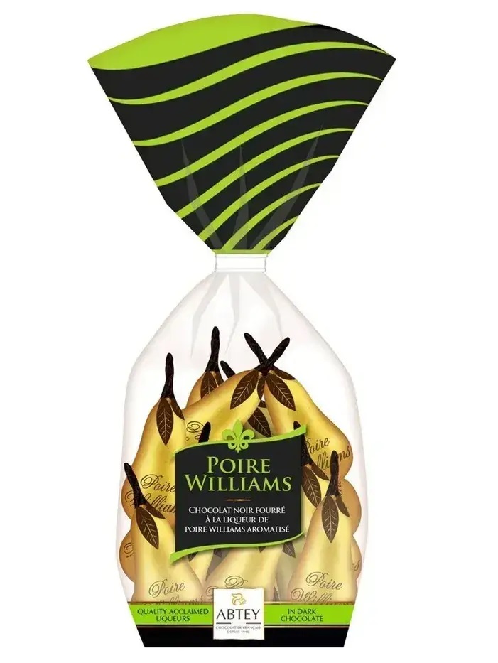 gqg5gaemro.jpg Шоколадні цукерки ABTEY Sachet Груша Poire Williams Темні наповнені грушевим лікером у пакеті 200 г - Зображення 1