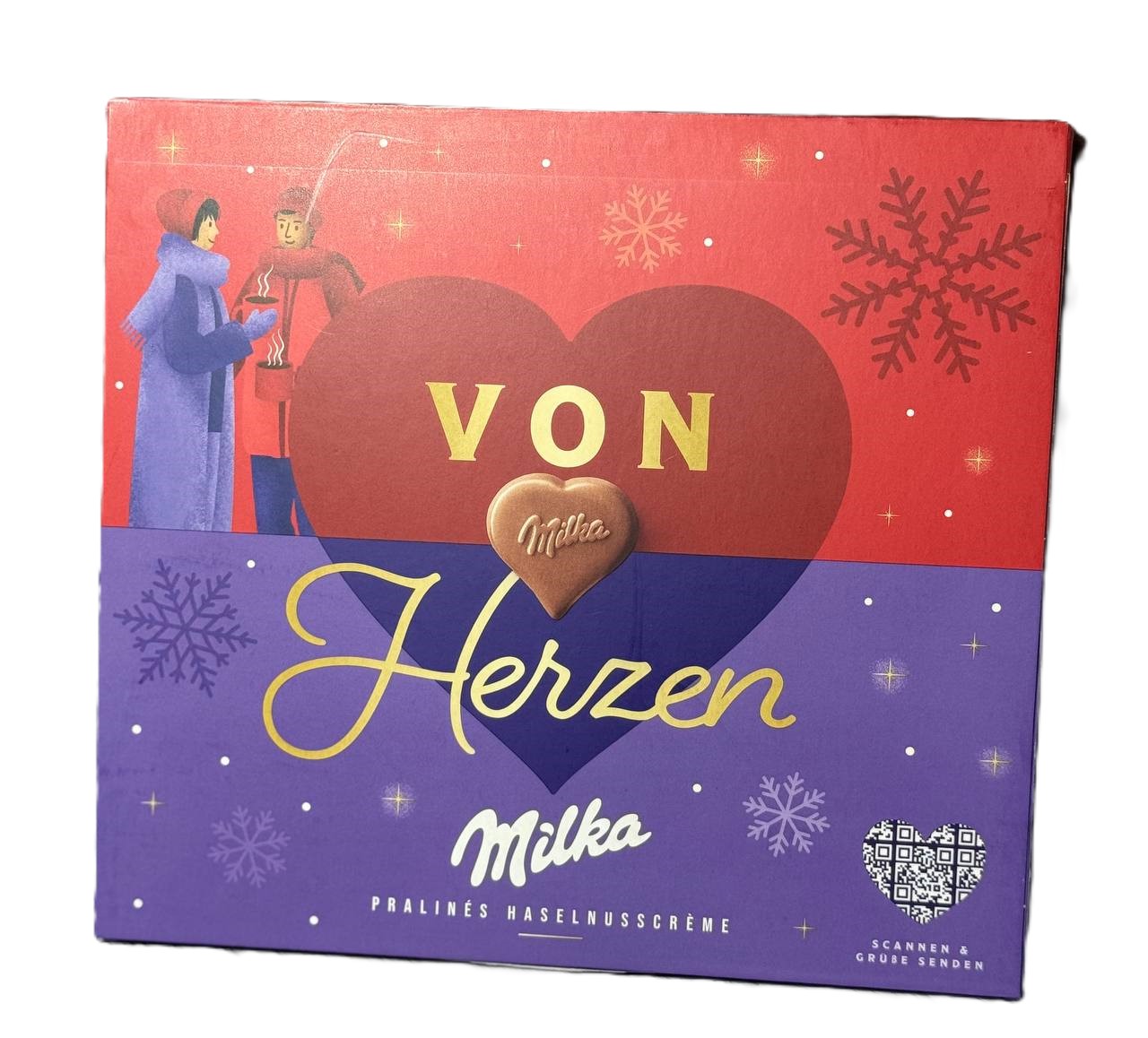 pxdoa1db6f.jpg Шоколадні цукерки Milka Von Herzen Haselnusscreme у формі серця з горіховим кремом 110 г - Зображення 1
