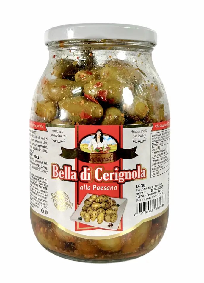 ruchm3h5yq.jpg Оливки Bella di Cerignola alla Paesana зелені 950/600г - Зображення 1