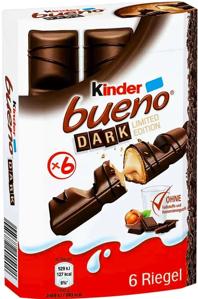 w347hkzcyt.jpg Шоколадні батончики Kinder Bueno Dark у чорному шоколаді 129 г 6 шт. - Зображення 1