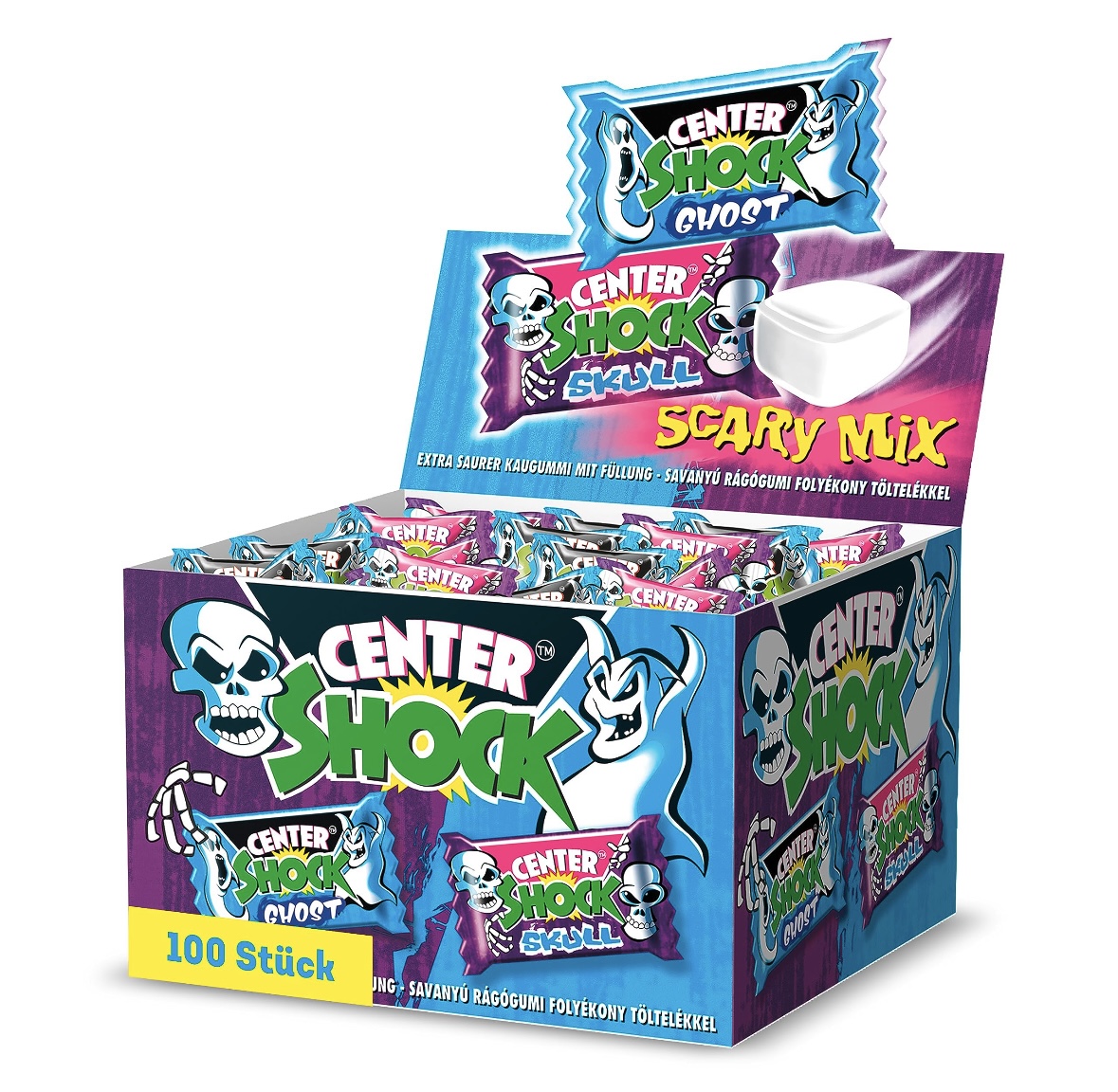 3uy7be0sy3.jpeg Жуйки Center Shock Scarry Mix кисле асорті 400 грам 100 штук — изображение 1