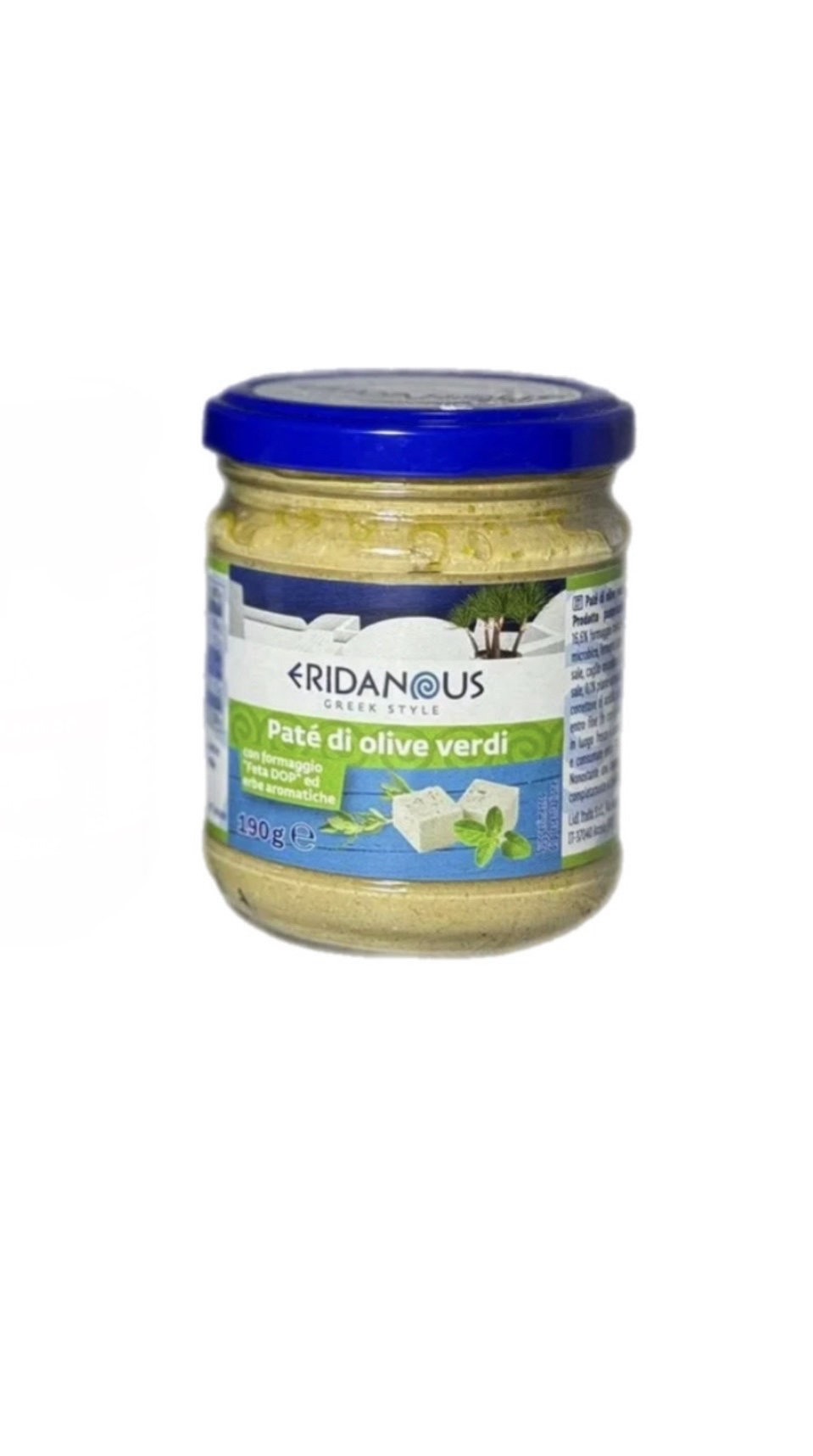 42r6t10ia9.jpeg Паштет Eridanous Pate di olive verdi з оливок з сиром фетою 190 г — изображение 1