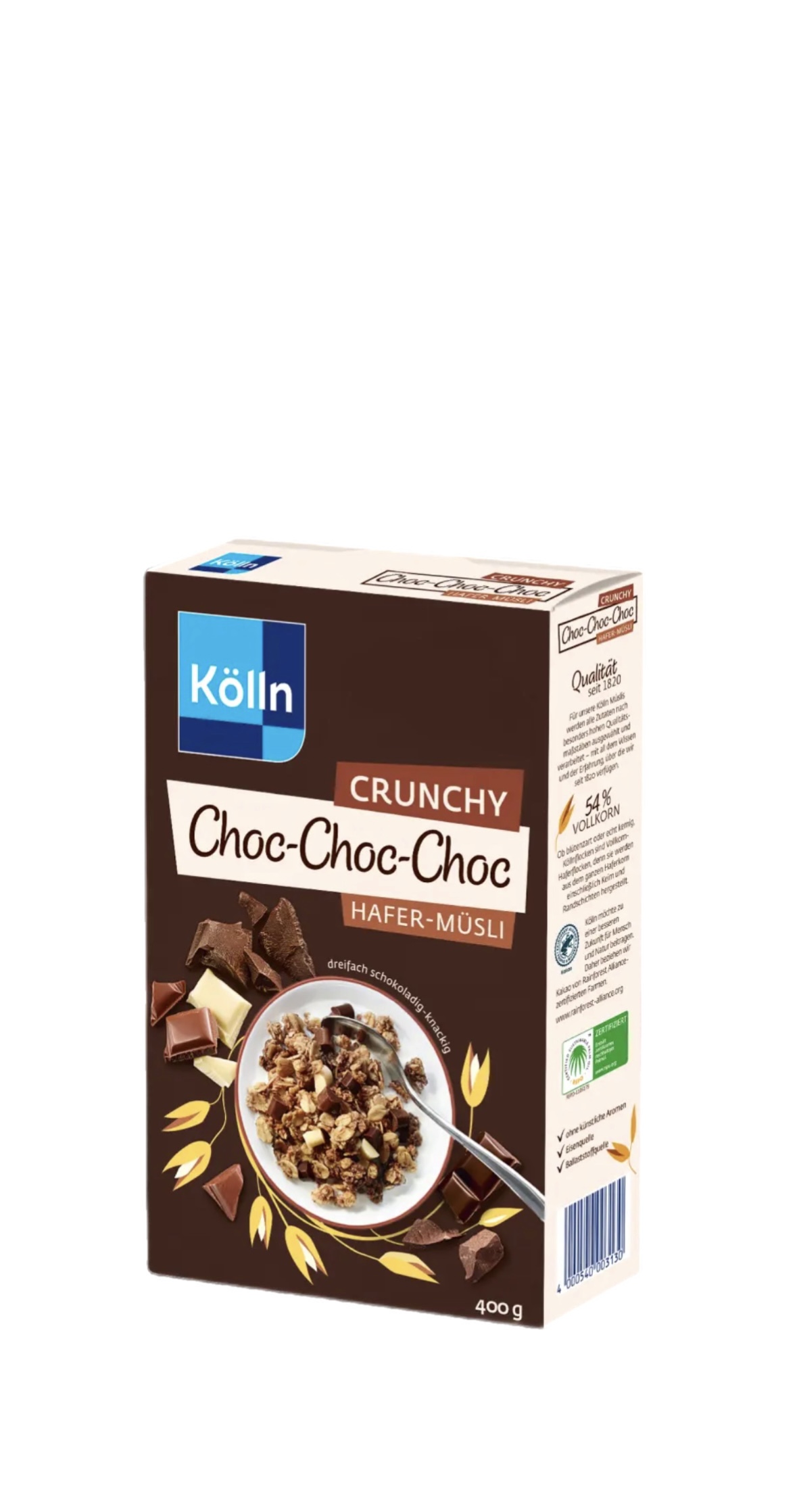 5m1wv7xncv.jpeg Вівсяні мюслі Kolln Crunchy Choc Choc Choc з потрійною порцією шоколаду 400 г - Зображення 1