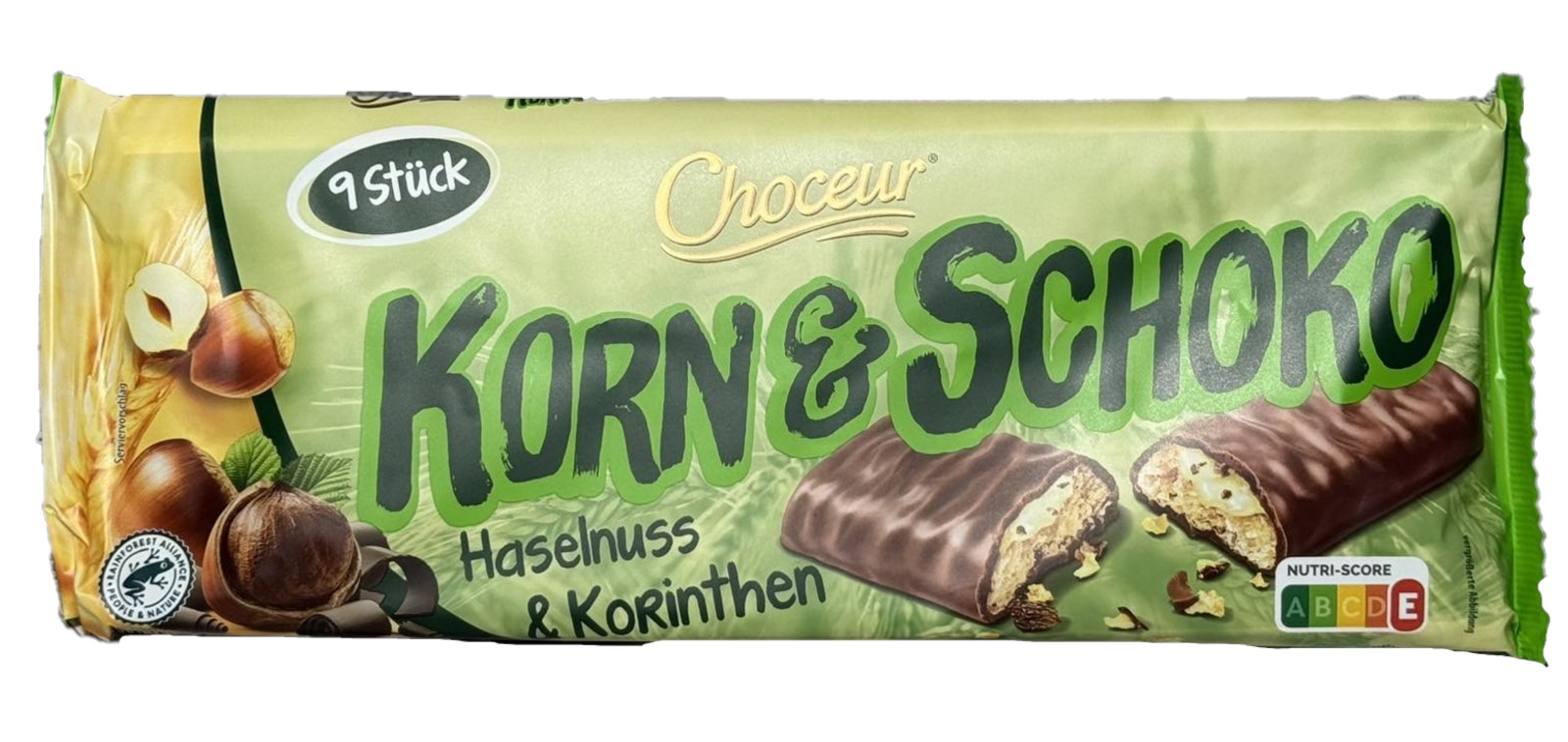 62jcuju8ya.jpg Батончики Choceur Korn&Schoko Haselnuss Korinthen (горіх,родзинки) 9*18,5/166,5 г — изображение 1