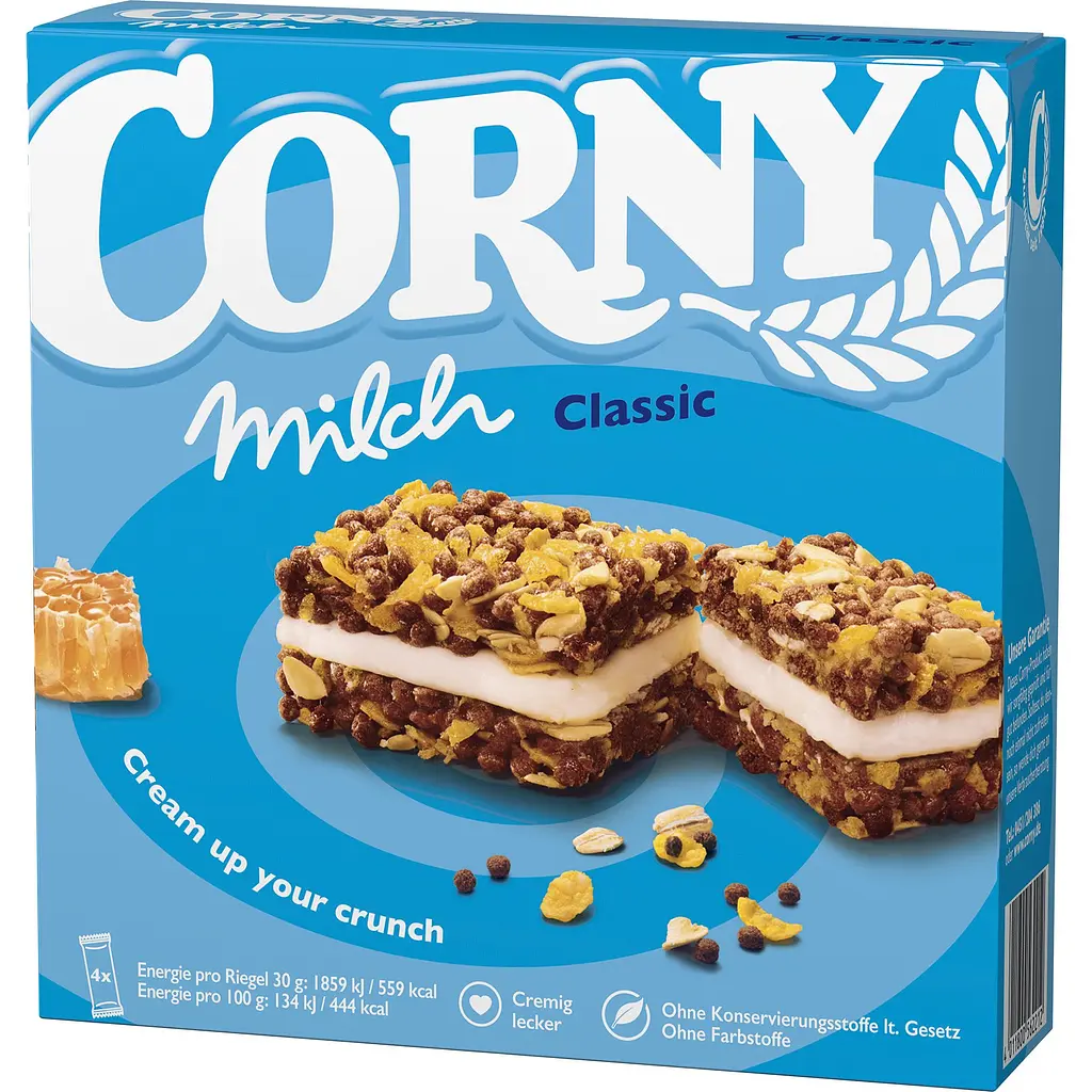 6ix18f5zwl.jpeg Батончик злаковий Corny Milch (молочна-кремова начинка) Classic 120 г - Зображення 1