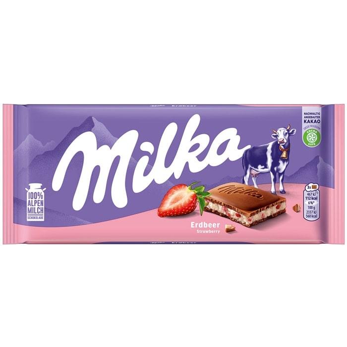 6q1cneavvs.jpg Шоколад Milka Strawberry з полуницею 100 г - Зображення 1