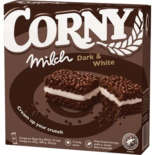 8n6i10dh72.jpeg Батончик злаковий Corny Milch Dark&white (чорний батончик,молочна начинка) 120 г - Зображення 1