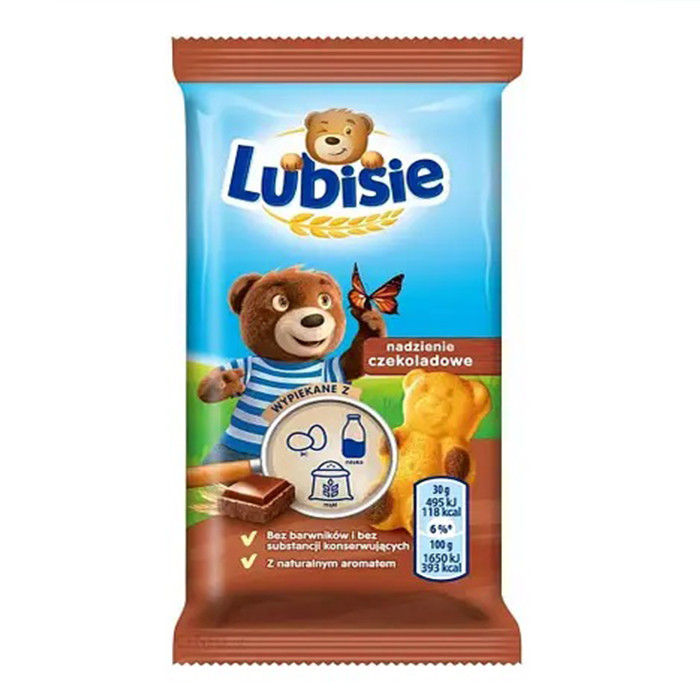 9esrld32sn.jpg Бісквіт Lubisie Барні з шоколадною начинкою 30 г - Зображення 1