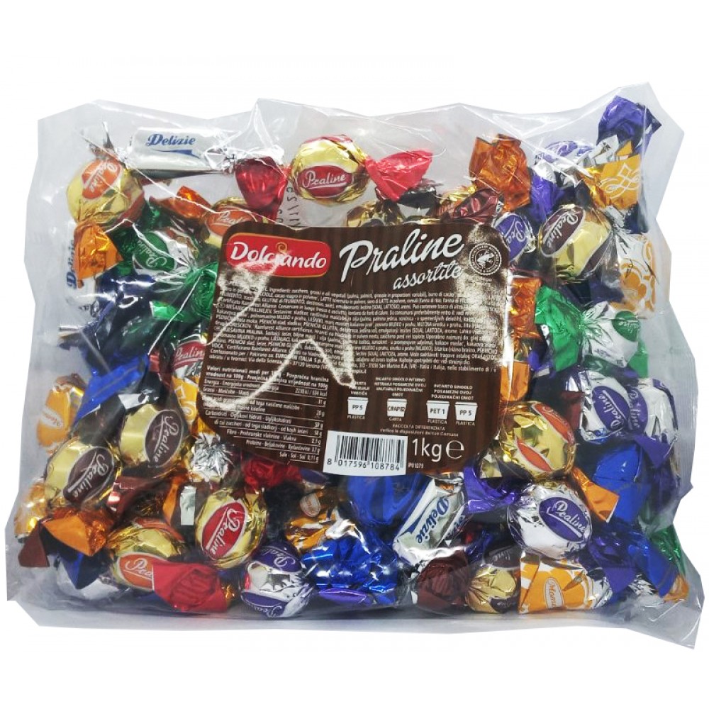 9phrt8rc0o.jpg Шоколадні цукерки Dolciando Praline праліне асорті 1 кг (кольорові) - Зображення 1