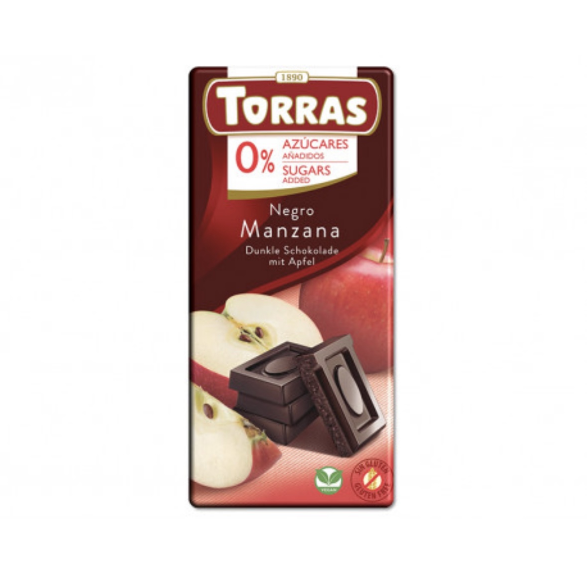 auhi7q64m2.jpeg Шоколад Torras чорний з яблуком 75 г без цукру без глютену — изображение 1