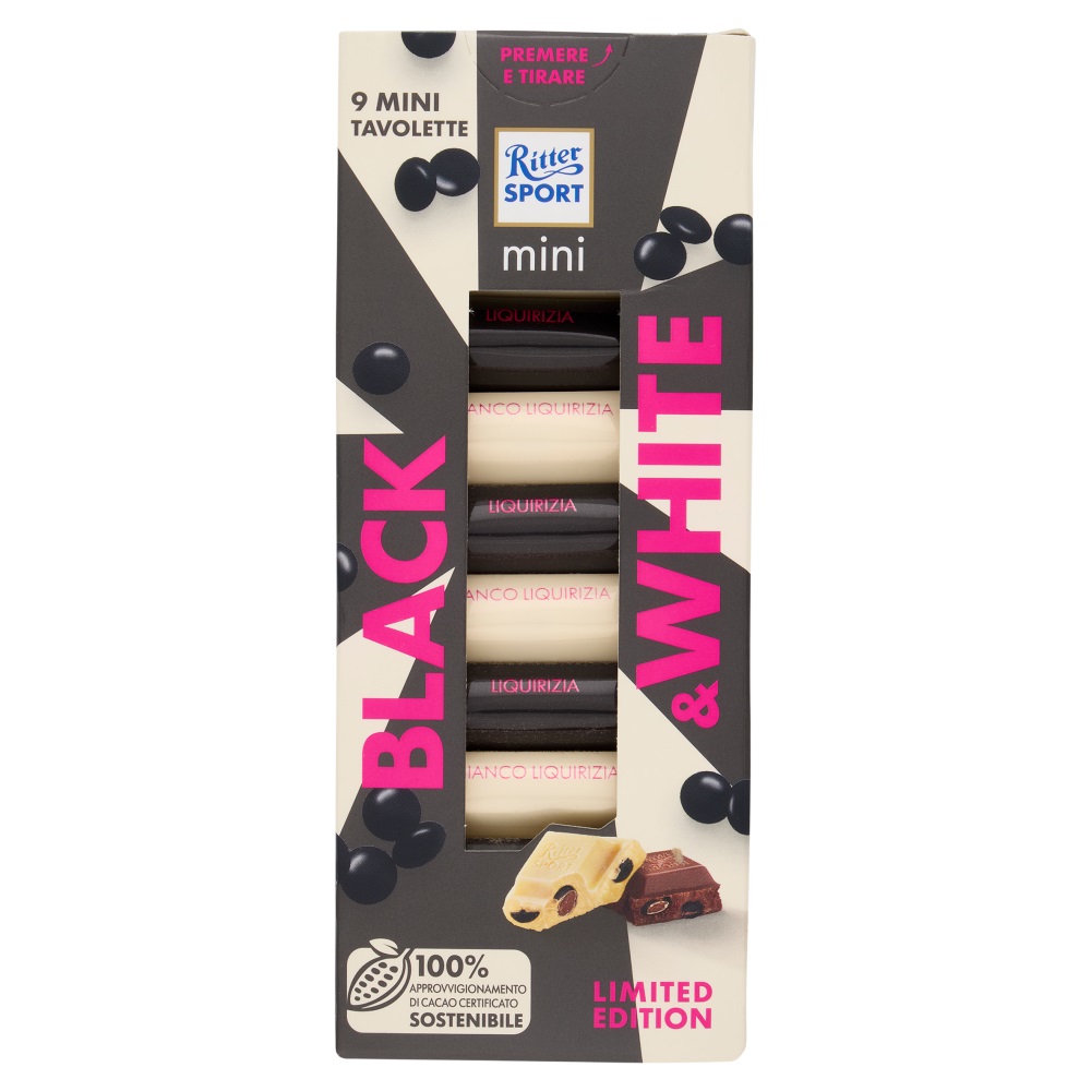 g33ywbs3zg.jpg Мікс шоколадок Ritter Sport mini Black and White чорний та білий шоколад 150 г 9шт — изображение 1