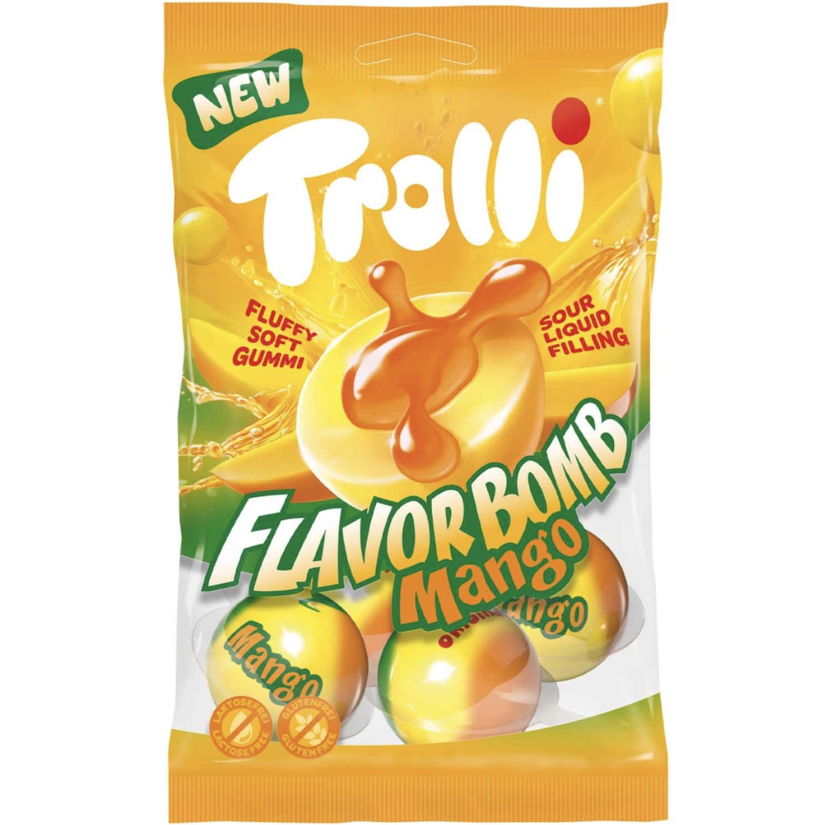 g8ckorbxkv.jpeg Желейки Trolli Flavor Bomb манго з рідкою начинкою 75 г без лактози і глютену - Зображення 1