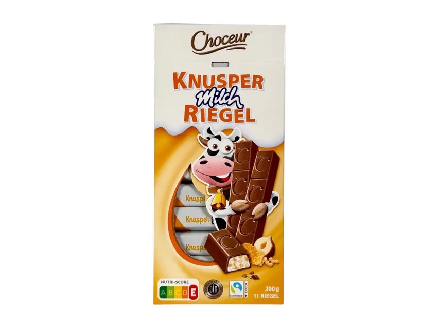 hd2fe2925t.jpg Шоколад в стіках Choceur Knusper Milch Riegel молочний з вершковою начинкою з горіхом та кукурудзяними пластівцями 200 г 11 шт - Зображення 1