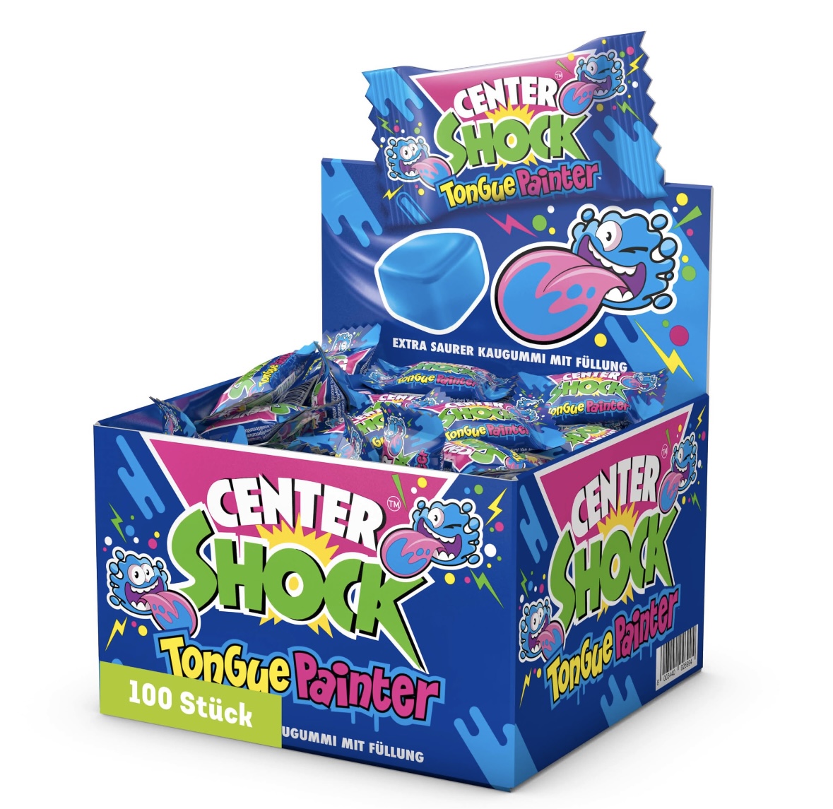 he7ydh8d9k.jpeg Жуйки Center Shock TonGue Painter дуже кислі і фарбують язик 400 грам 100 штук - Зображення 1