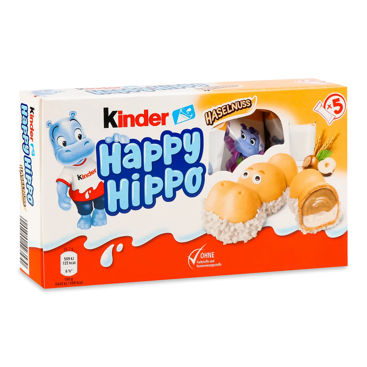 ipu7qp98xy.jpeg Батончики Kinder Happy Hippo Haselnuss 104 г - Зображення 1