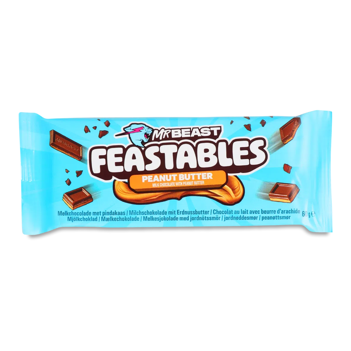jctdjc82ms.jpeg Шоколад MrBeast Feastables Peanut Butter арахісова паста 60 г - Зображення 1