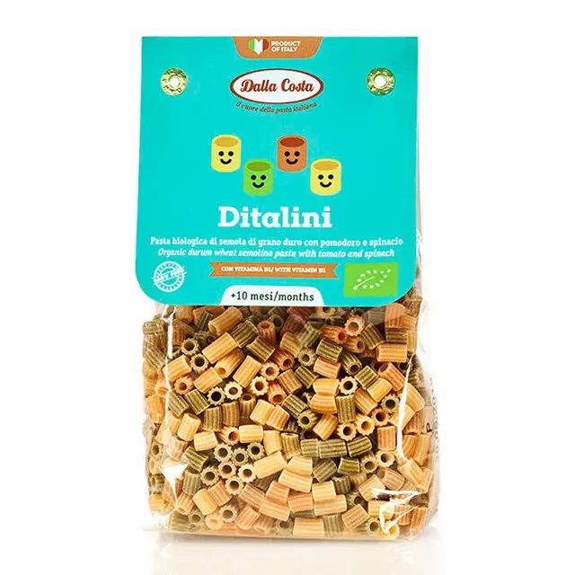 k8jr5jzp11.jpg Макарони Dalla Costa Bio tricolor ditalini 200 г - Зображення 1