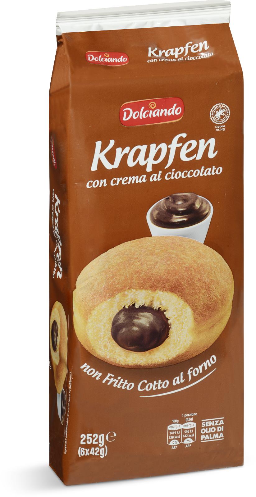 lh2f1mahif.jpg Пончики Dolciando Krapfen con crema al cioccolato з шоколадом 252 г - Зображення 1