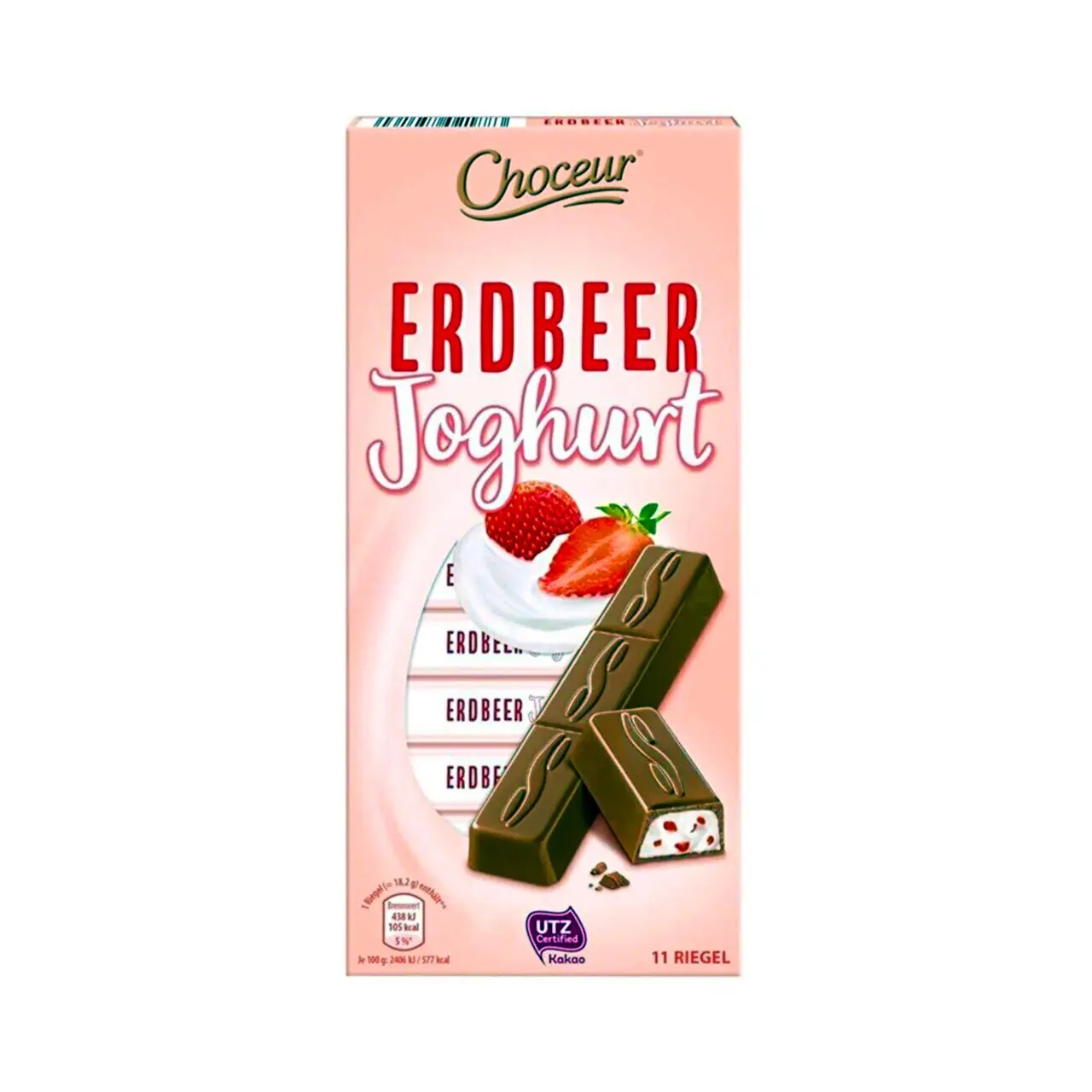 lnuxqzneaj.jpg Шоколад в стіках Choceur Erdbeer Yoghurt молочний з начинкою полуничний йогурт 200 г 11 шт - Зображення 1