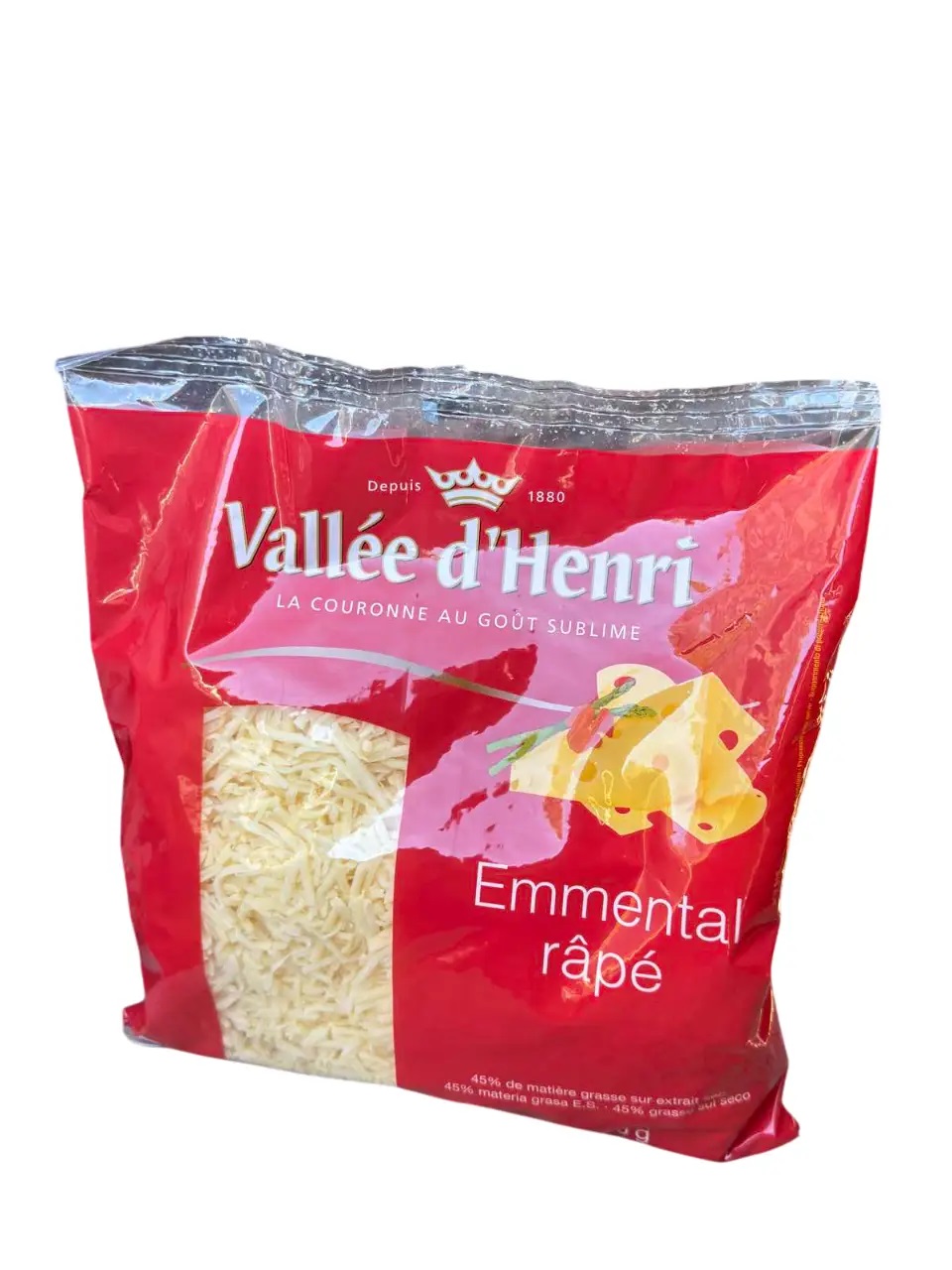 na874gju31.jpg Сир тертий Vallee dHenri Emmental 45% 1 кг - Зображення 1