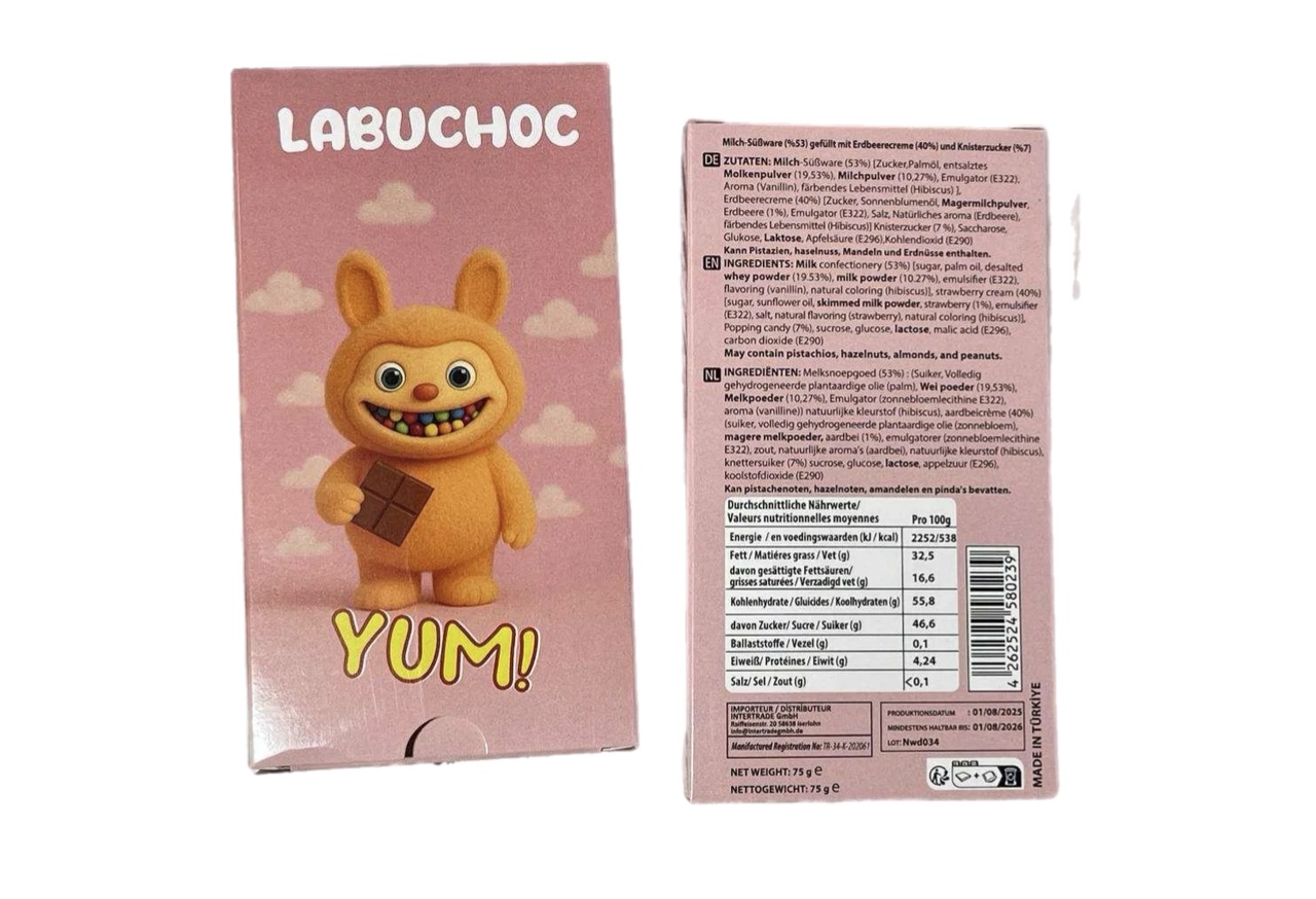 nip5c57nj3.jpeg Шоколад Labuchoc молочний шоколад з полуничним кремом (оранжева) 75 г - Зображення 1