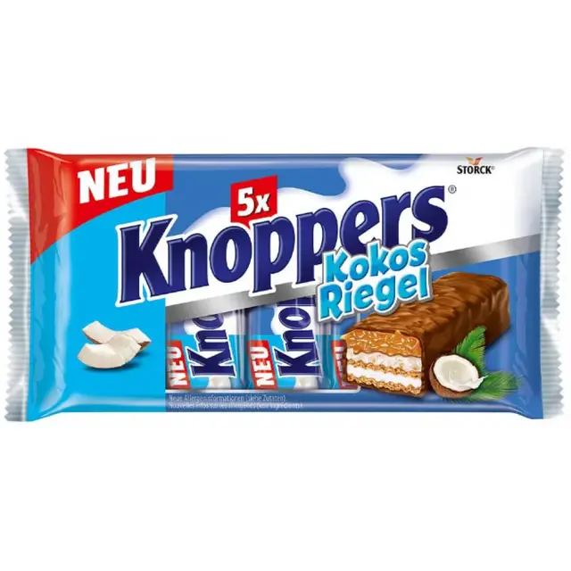 ofx07bxprs.jpeg Батончики Knoppers Kokos Riegel з кокосом в молочному шоколаді 5х40 г - Зображення 1