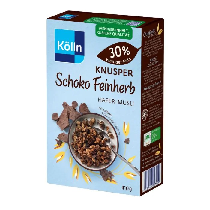 oj0s8qv1ci.jpg Вівсяні мюслі Kolln Knusper Schoko Feinherb запечені з темним шоколадом 410 г - Зображення 1