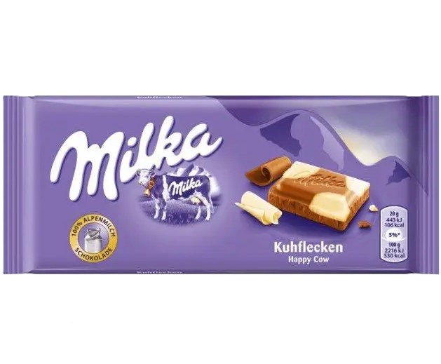 ojlzcidvqi.jpg Шоколад Milka Kuhflecken поєднання білого та молочного шоколаду 90 г — изображение 1