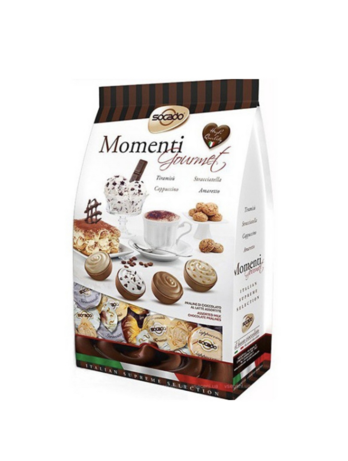 pra39070xv.jpeg Шоколадні цукерки Socado Pralines momenti Gourmet 4в1 250 г - Зображення 1