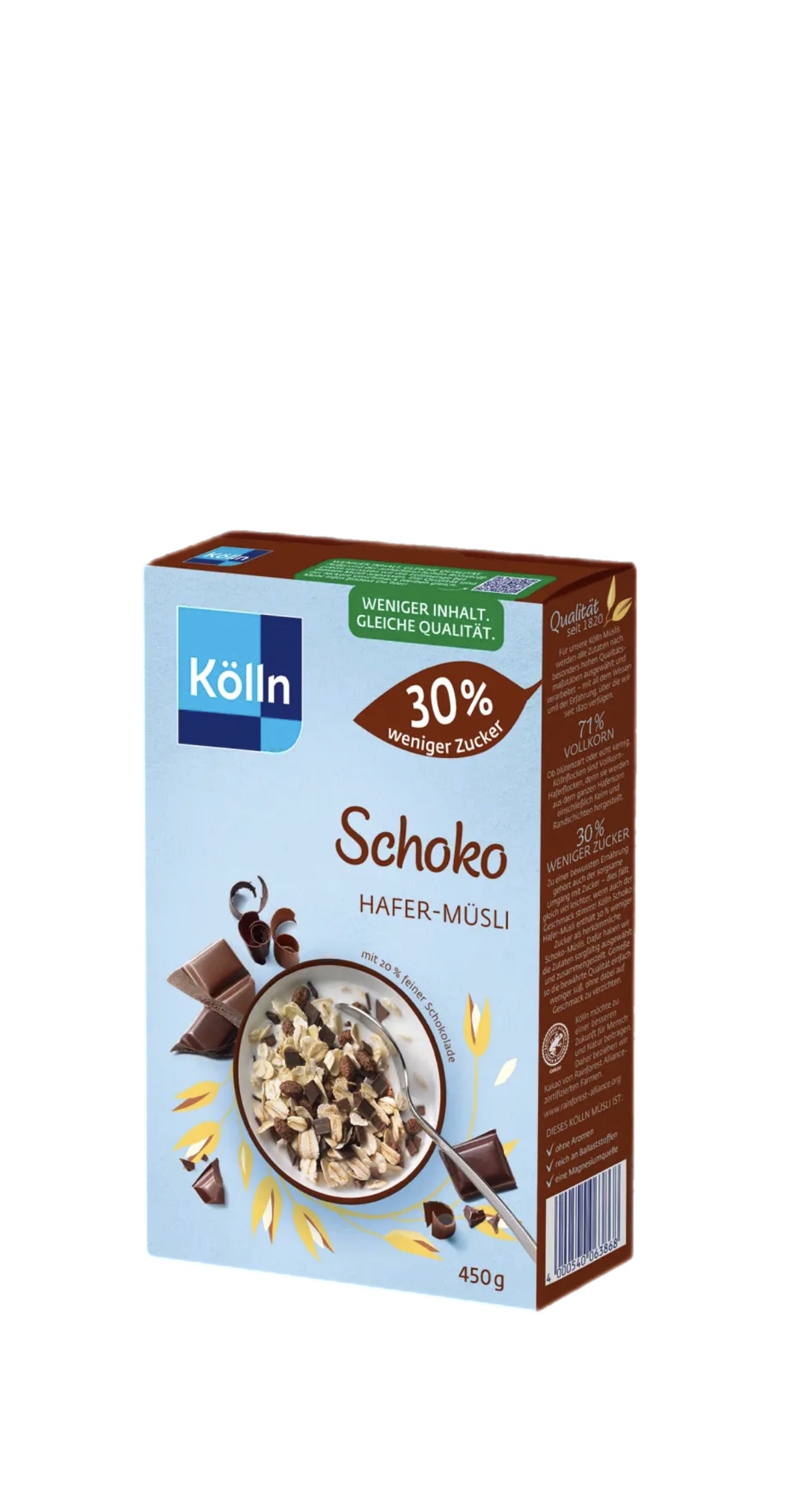 q6rg4z9ge7.jpeg Вівсяні мюслі Kolln Schoko з шоколадом 450 г - Зображення 1
