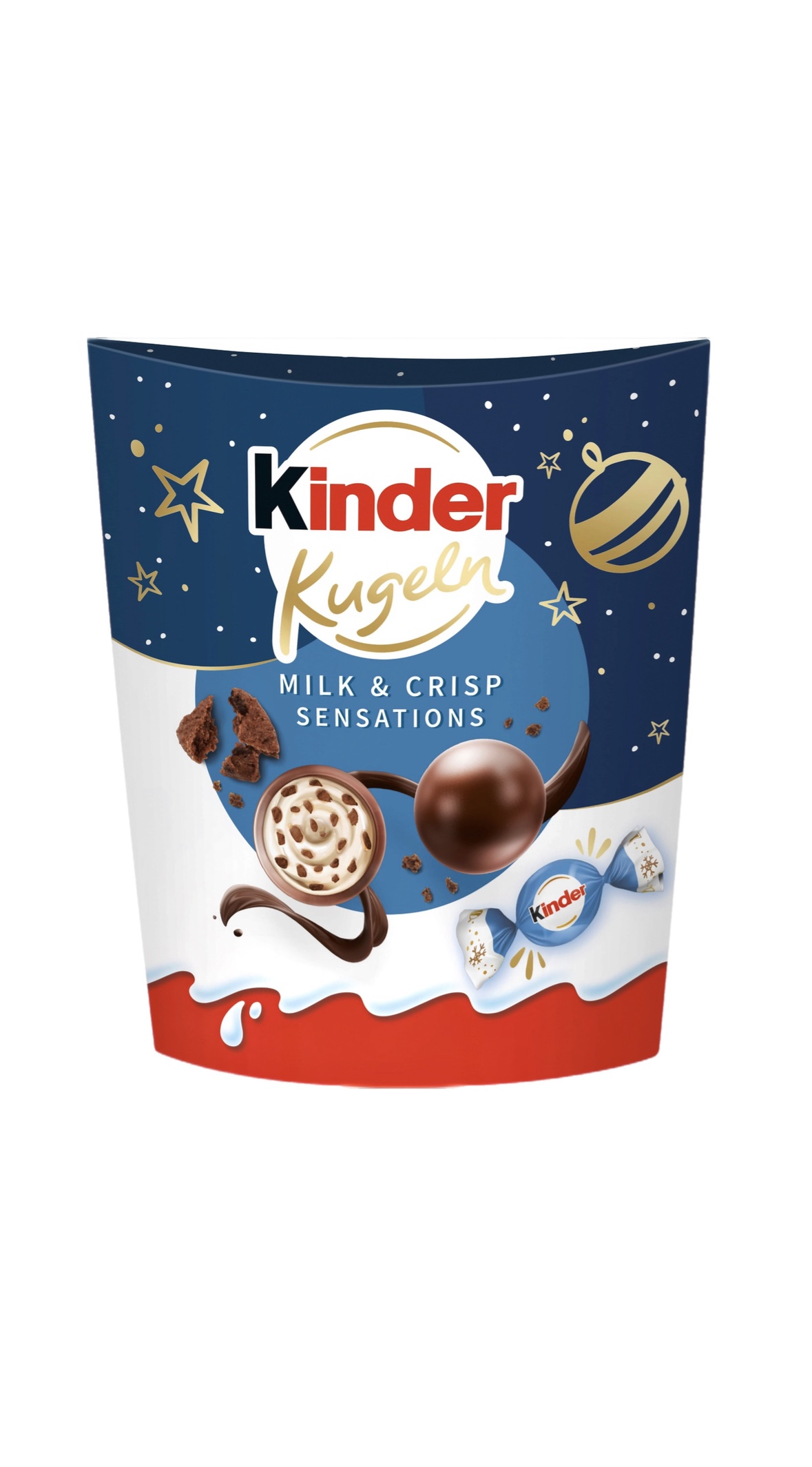 r78sbf43mb.jpeg Шоколадні кульки Kinder Kugeln з молочною начинкою і хрустким печивом 90 г 10 шт. - Зображення 1
