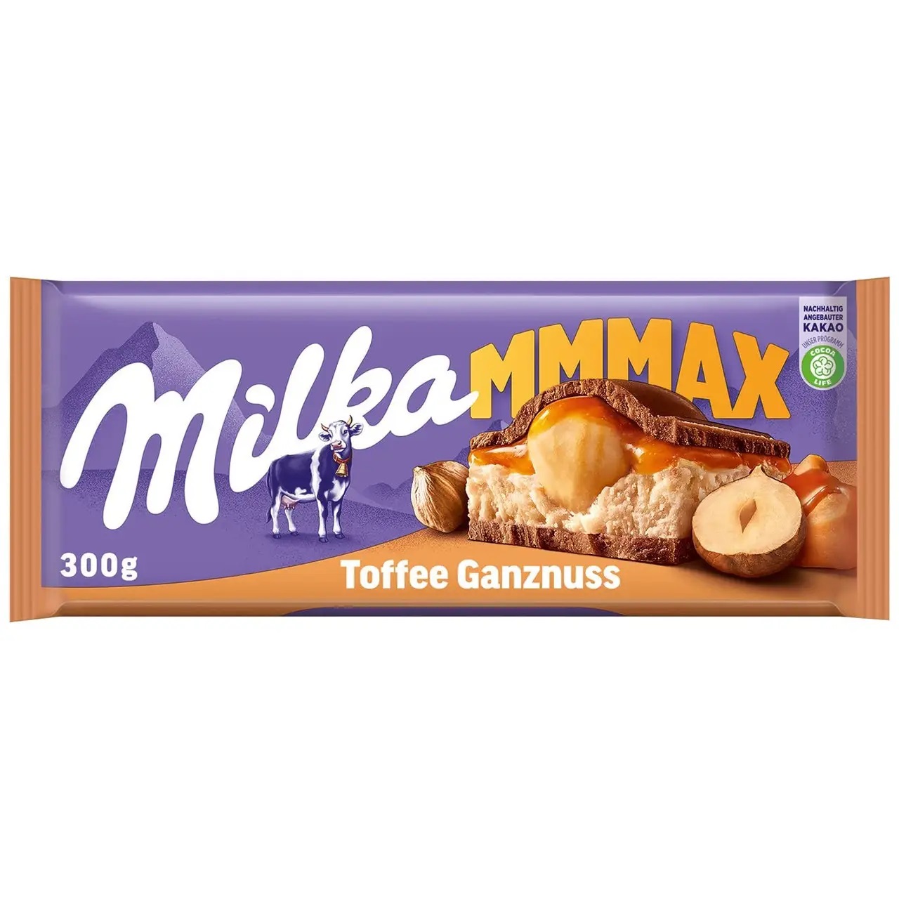 rd8gzr0rba.jpg Шоколад Milka Caramelo y Avellanas Enteras тоффі з цілим горіхом 300 г — изображение 1