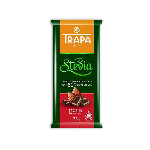 snyb6j9i6o.jpeg Шоколад Trapa Stevia чорний 80% 75 г без цукру без глютену - Зображення 1