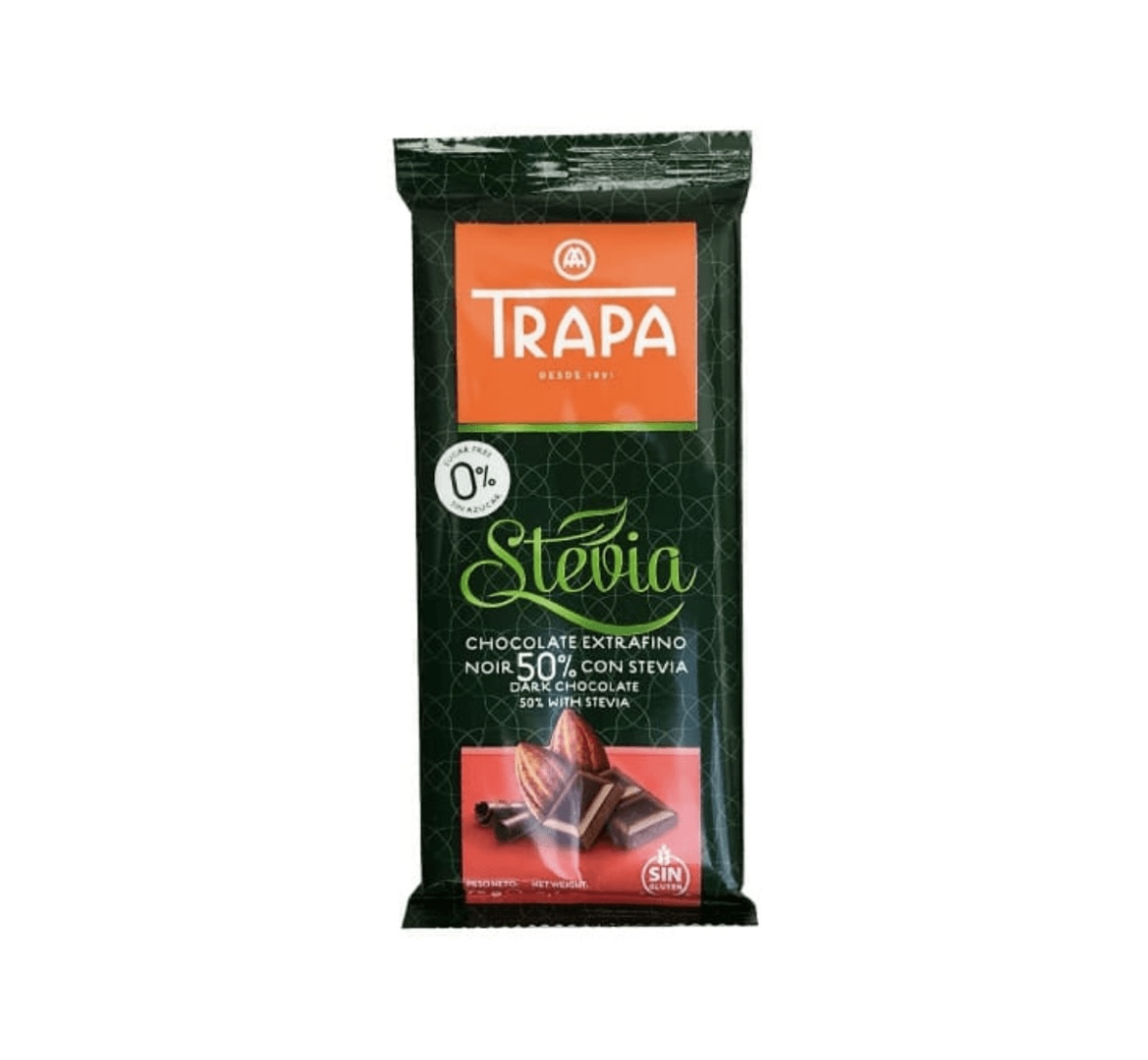 tio8x88ni7.jpeg Шоколад Trapa Stevia чорний 50 % 75 г без цукру без глютену — изображение 1