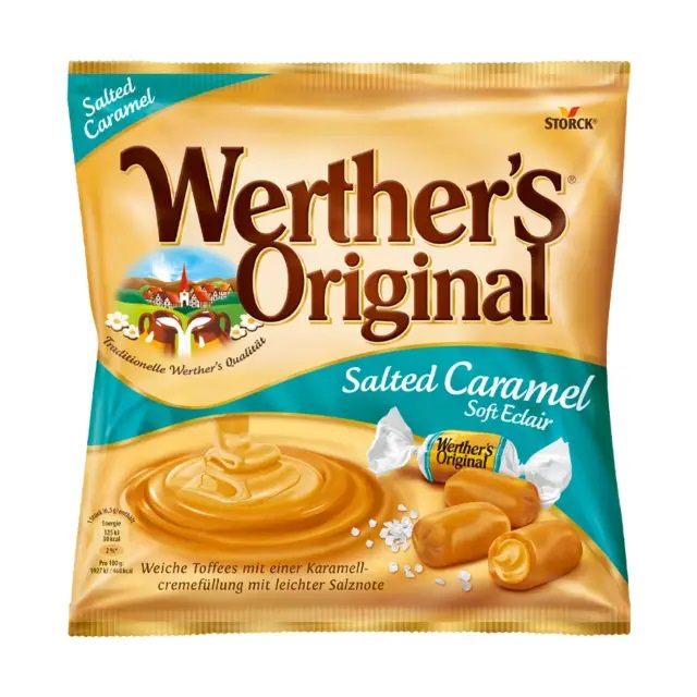 tzmv0bc7za.jpg Молочні льодяники Werther's Salted Caramel з соленою карамелюю 180 г - Зображення 1