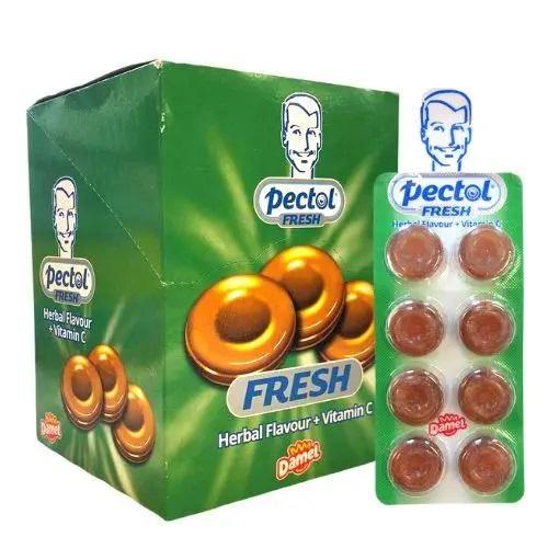 u2ki0pzovy.jpg Льодяники Damel Pectol Herbal + vit C зі смаком трав блістер 19.2 г - Зображення 1