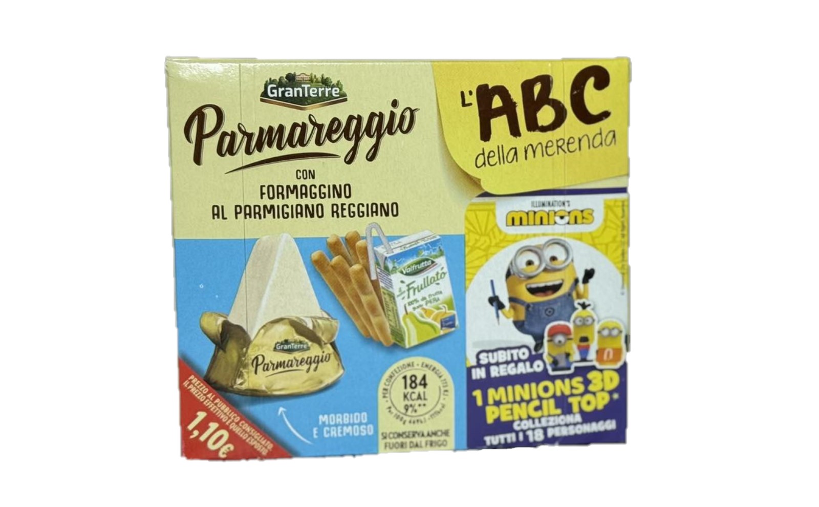 vwuxgb6pgx.jpg Набір Abc Gran Terre Parmareggio для перукусу con Formaggino al parmiciano reggiano плавлений сир 25 г,грісіні 15 г ,сік фруктовий 125 мл - Зображення 1