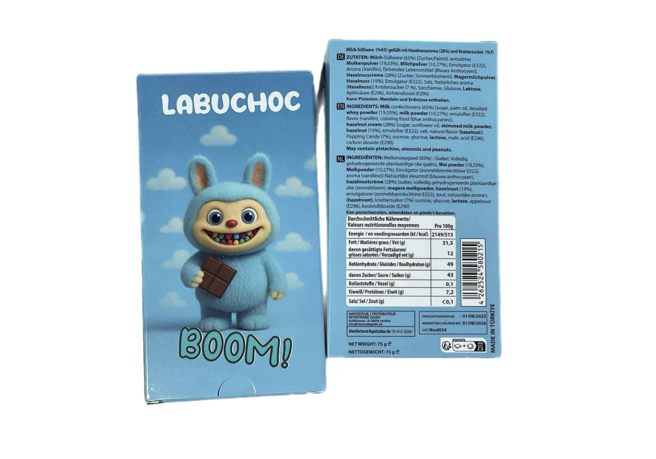 x1hcxglz7h.jpeg Шоколад Labuchoc молочний шоколад з фундуковим кремом (голуба) 75 г - Зображення 1
