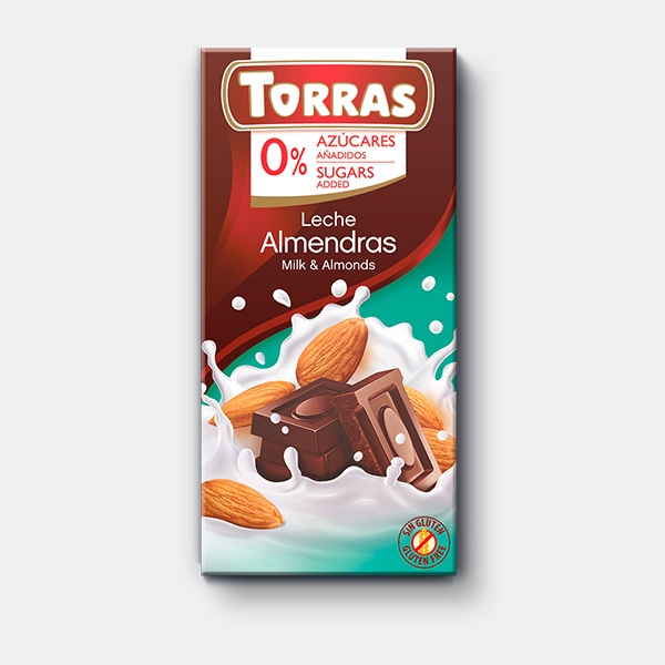 xqdw75yydk.jpeg Шоколад Torras молочний з мигдалем 75 г без цукру без глютену - Зображення 1