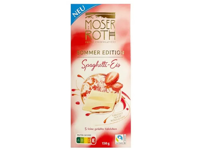 z9chvqmew5.jpg Шоколад Moser Roth Sommer Edition білий шоколад з полуницею 150 г - Зображення 1