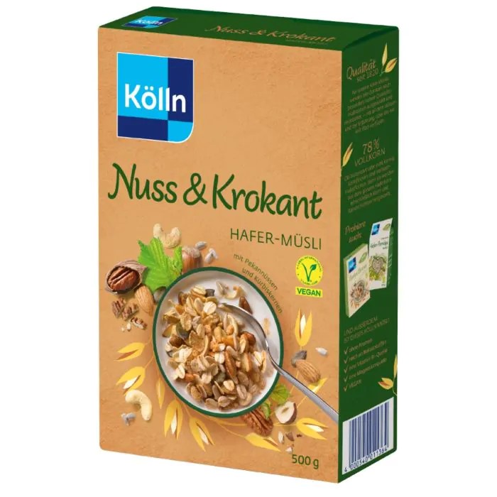 38kh4q006e.jpg Вівсяні мюслі Kolln Nuss Krokant з хрумкими горіхами 500 г - Зображення 1