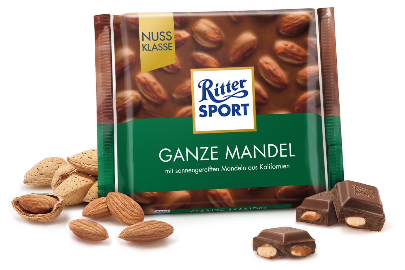 7bkzhv6xn5.jpg Шоколад Ritter Sport Ganze mandel чорний шоколад з цілим мигдалем 100г - Зображення 1
