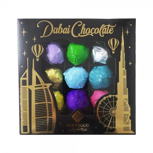 9t6e8bzso0.jpg Подарунковий набір Lux Choco дубайських цукерок з фісташкою, мигдалем, фундуком 340 г чорна коробка - Зображення 1