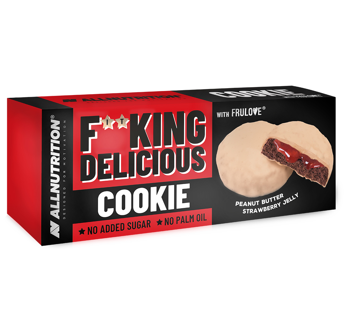 i7vxpn8vkb.png Печиво F**king Delicious cookie арахісове масло,полуничний джем 128 г без цукру - Зображення 1