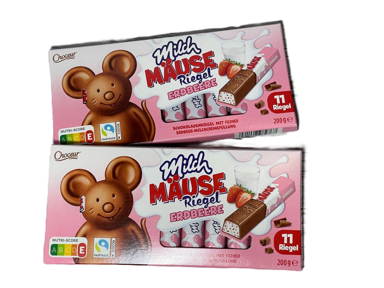 kso1uugabm.jpg Шоколад Milch Mause Riegel Erdbeere полуниця стіки 11 шт 200 г - Зображення 1