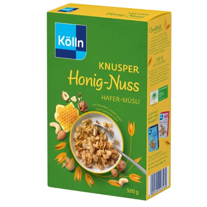 ov9mlilmem.jpg Вівсяні мюслі Kolln Knusper Honig nuss з медом і горіхами 500 г - Зображення 1