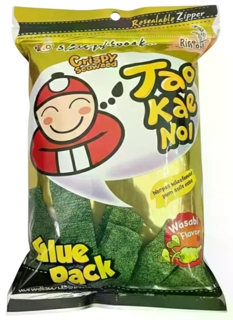 q8fhdwokbq.jpg Чіпси з листя норі Tao Kae Noi Crispy з смаком васабі 59 г - Зображення 1