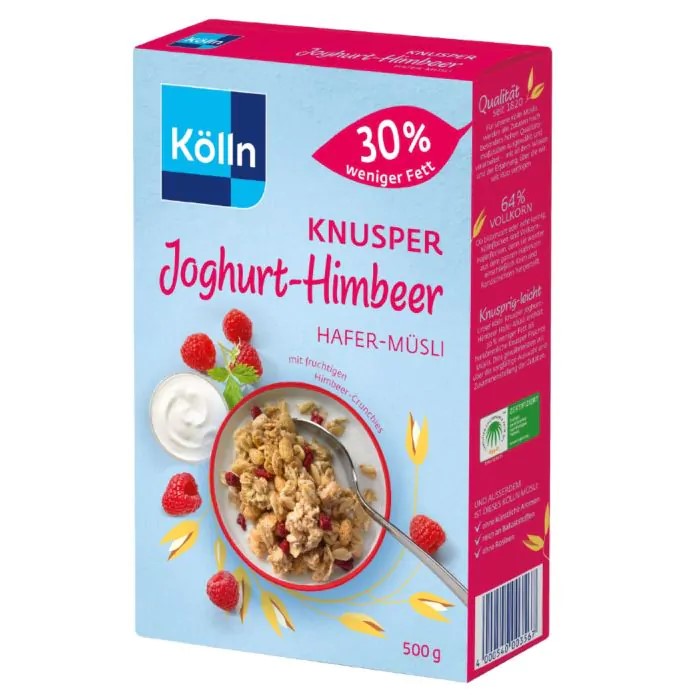 qnomo7cil6.jpg Вівсяні мюслі Kolln Knusper Joghurt Himbeer з йогуртом і малиною 500 г — изображение 1