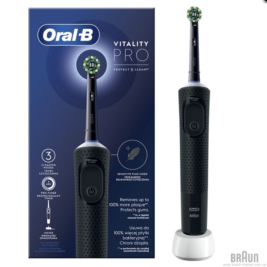 kemiu7zpi6.jpg Зубна щітка електрична Oral B Pro Vitality Protect x clean в чорному кольорі - Зображення 1